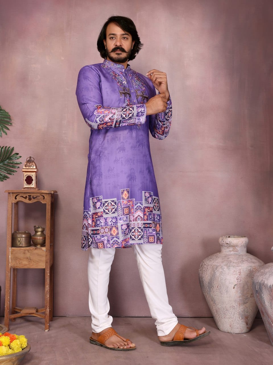 royal purple –   Embroidered & Printed Kurta for Men