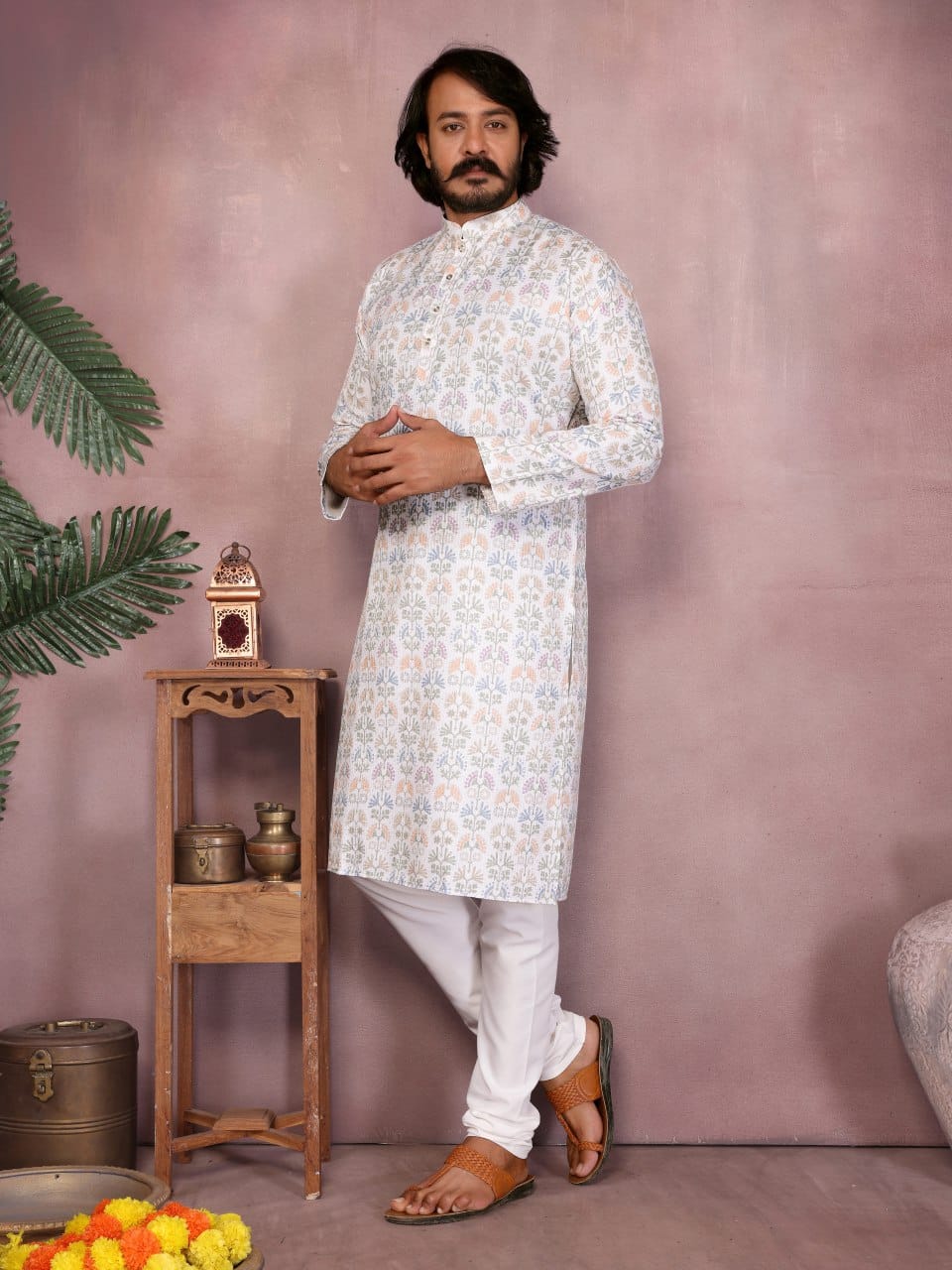 Pastel Floral Printed Kurta for Men