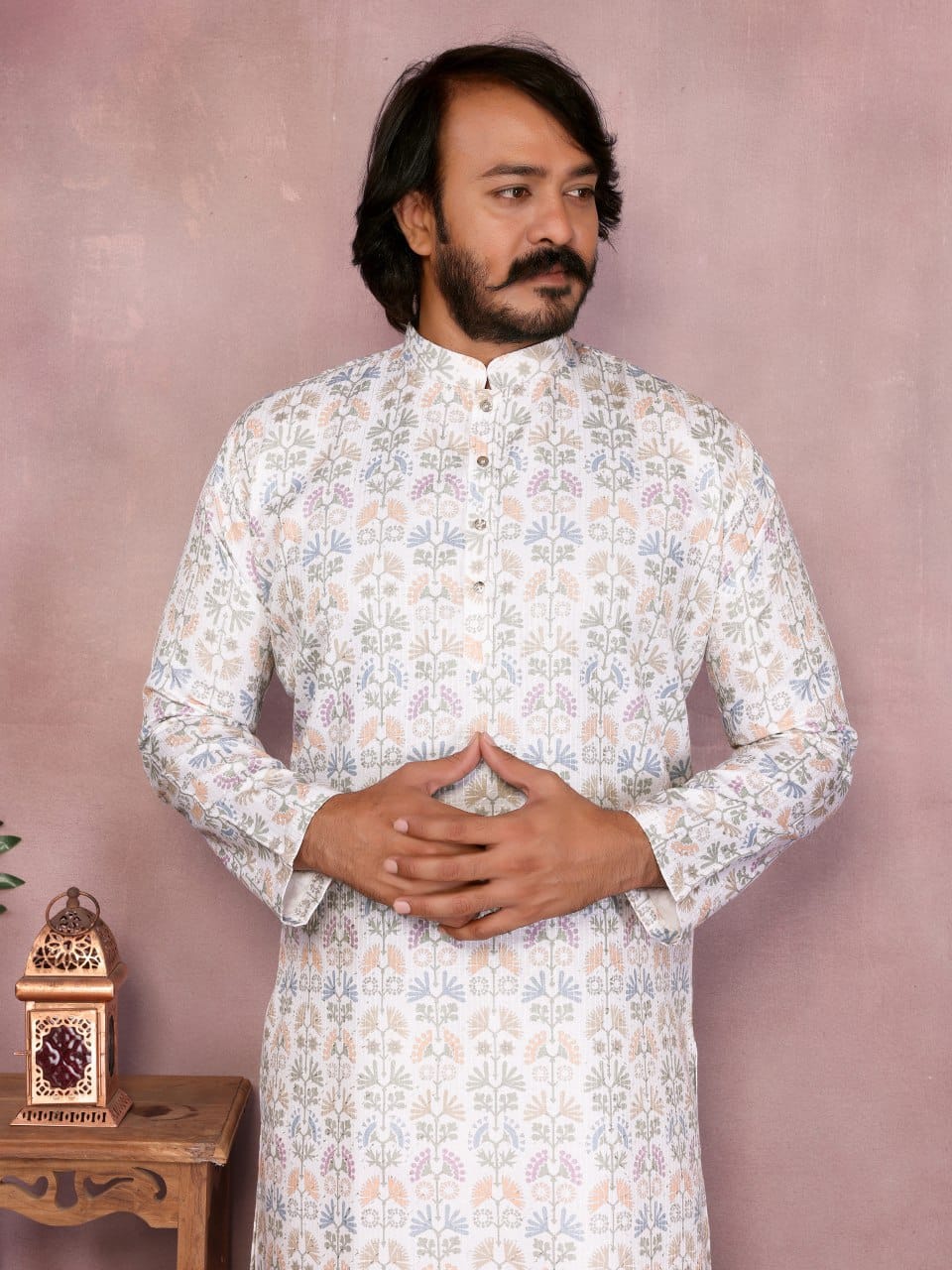Pastel Floral Printed Kurta for Men