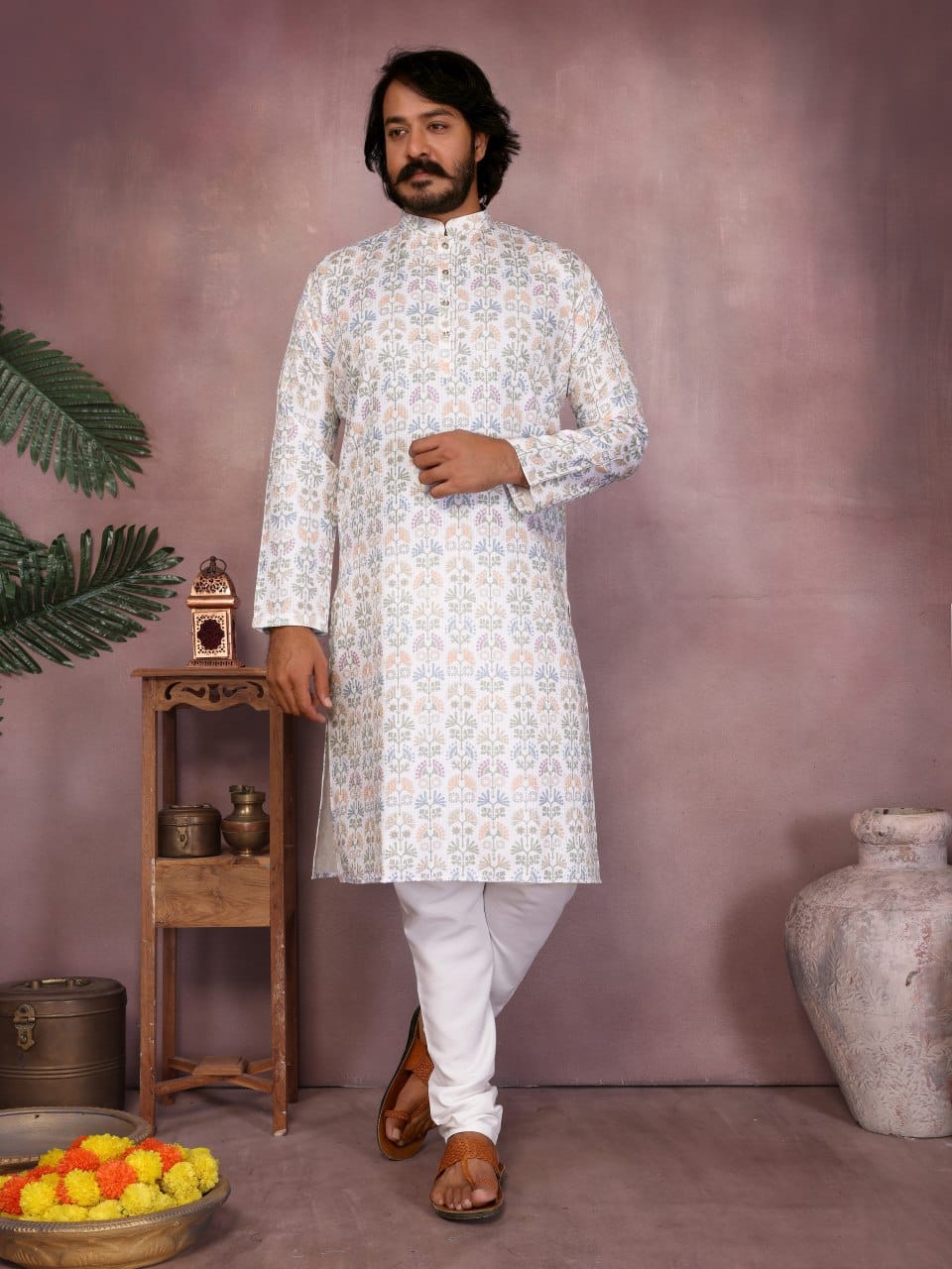 Pastel Floral Printed Kurta for Men