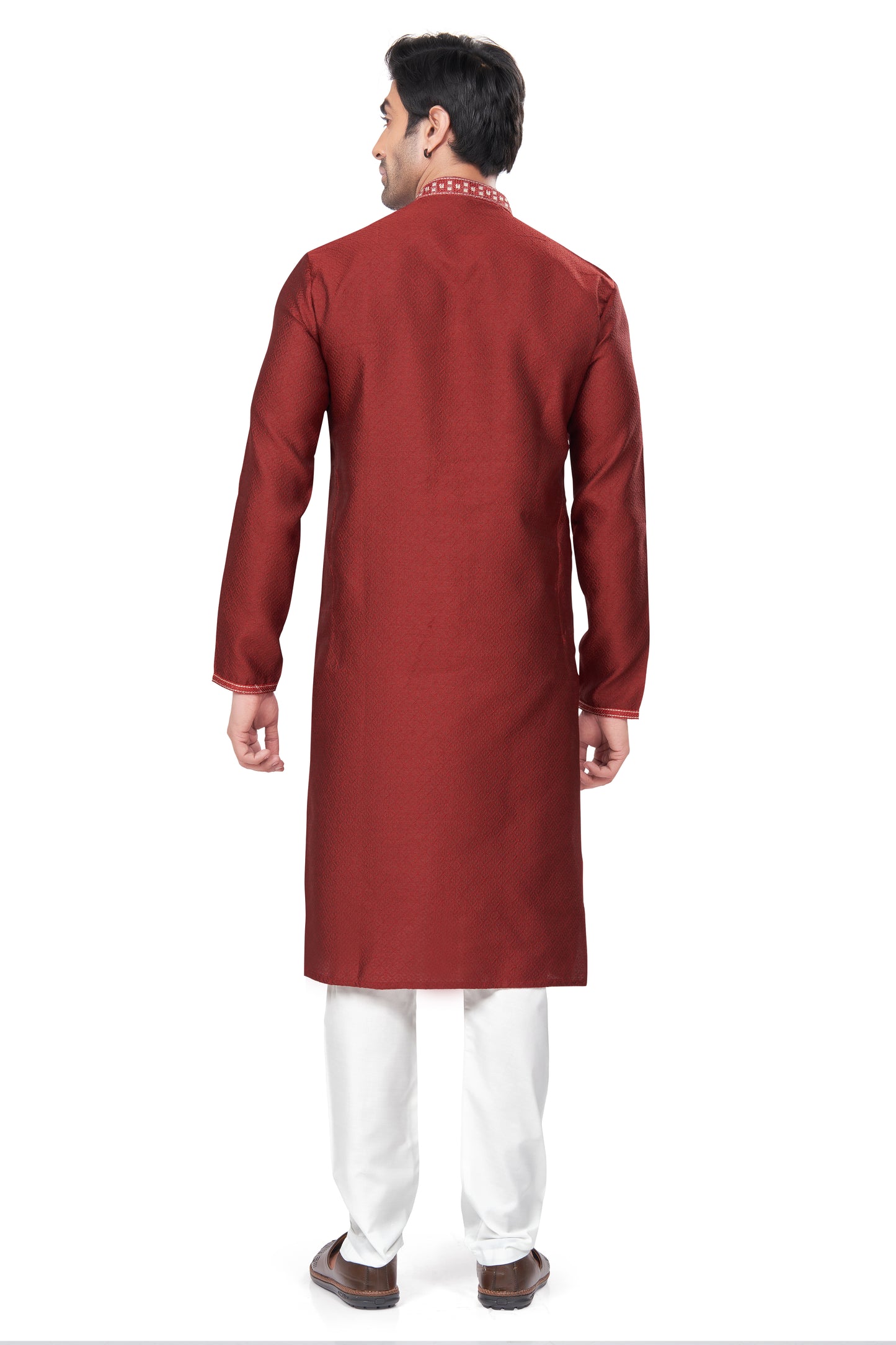 Regal Crimson Jacquard Kurta – For the Modern Maharaja