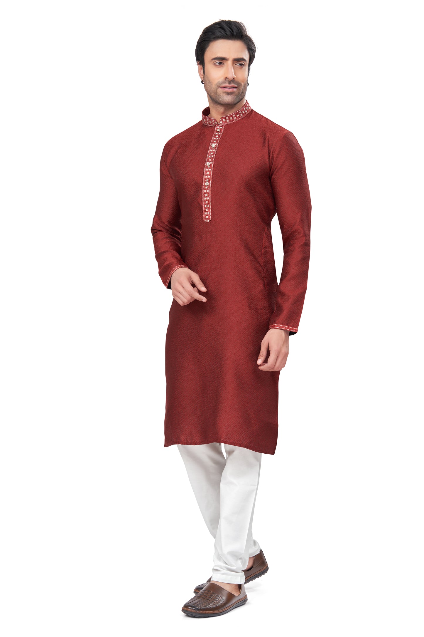 Regal Crimson Jacquard Kurta – For the Modern Maharaja