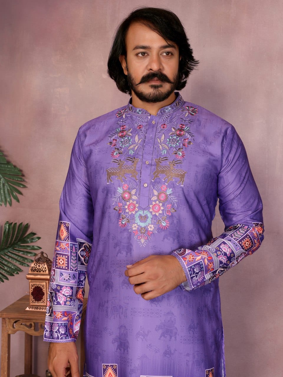 royal purple –   Embroidered & Printed Kurta for Men