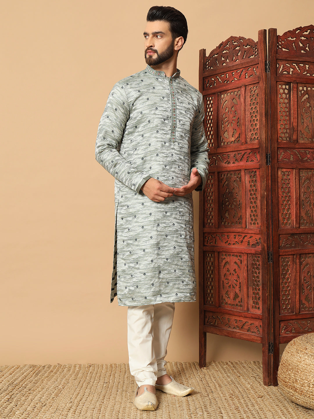 ivory opulence silver  – Sequin Embellished Kurta for Men