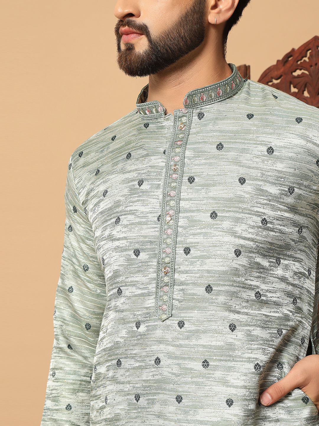 ivory opulence silver  – Sequin Embellished Kurta for Men