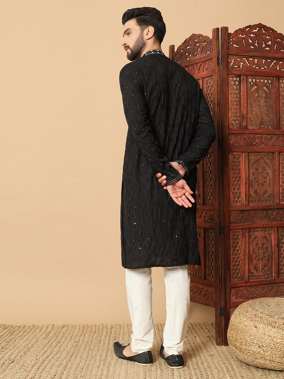 Noir Majesty – Black Embroidered Kurta for Men