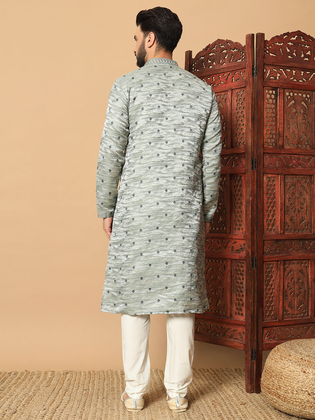 ivory opulence silver  – Sequin Embellished Kurta for Men