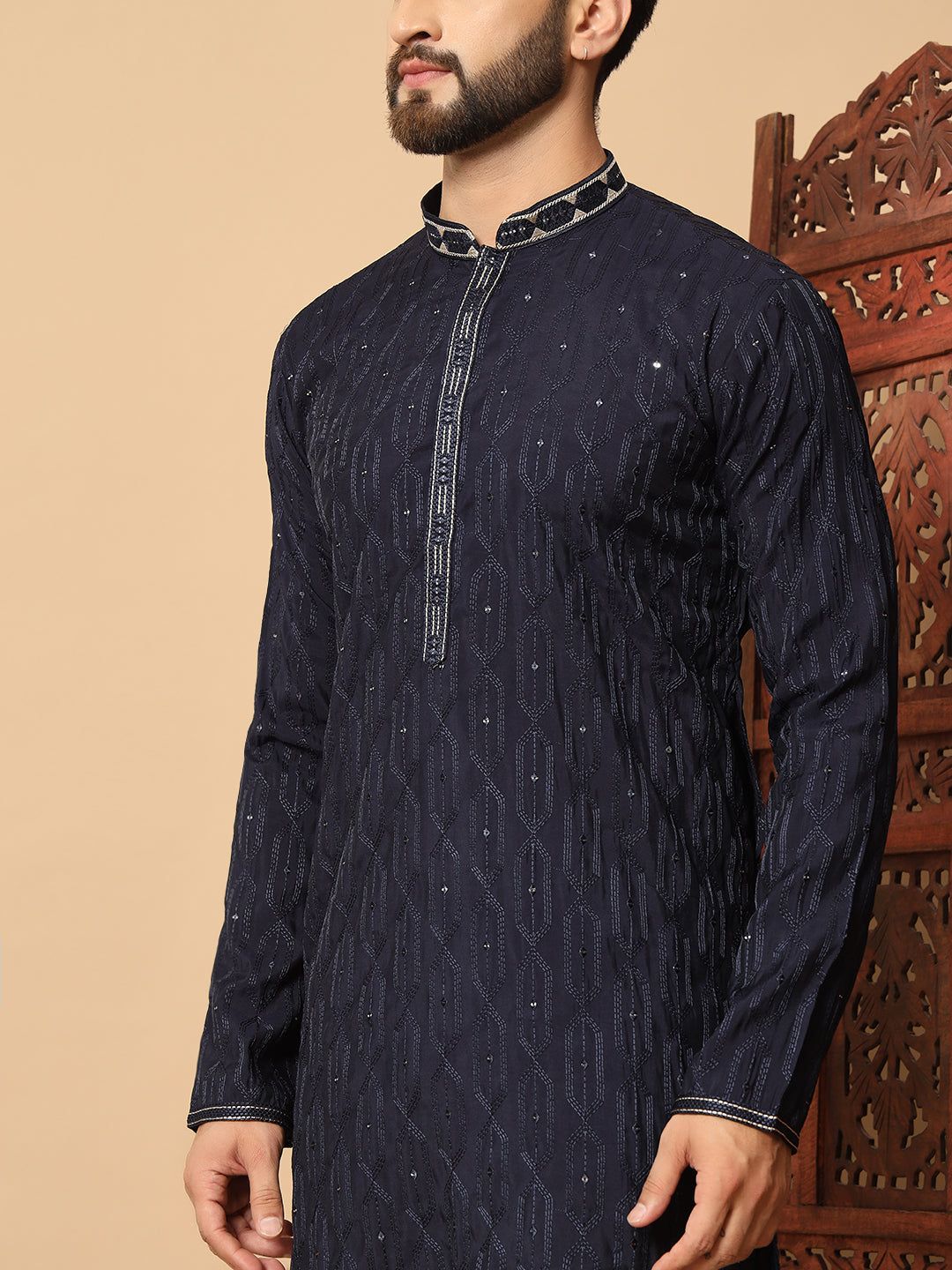 Noir Majesty –tinted N blue Embroidered Kurta for Men