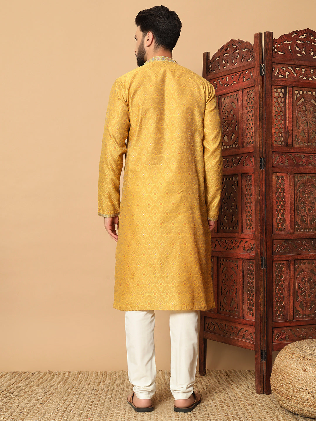 tinted gold Kurta with Contrast Lace Detailing