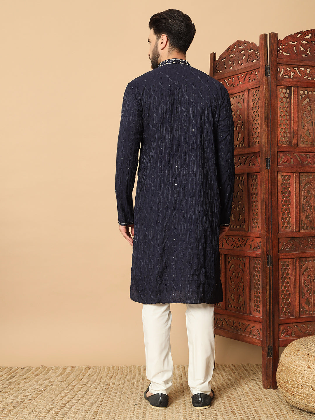 Noir Majesty –tinted N blue Embroidered Kurta for Men