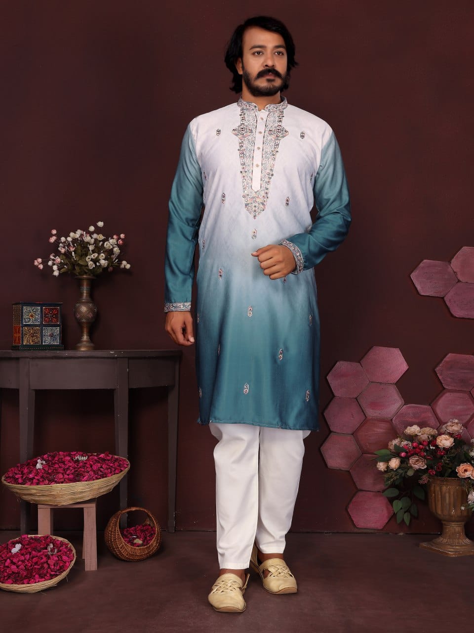 morpinch Embroidered Silk Kurta for Men