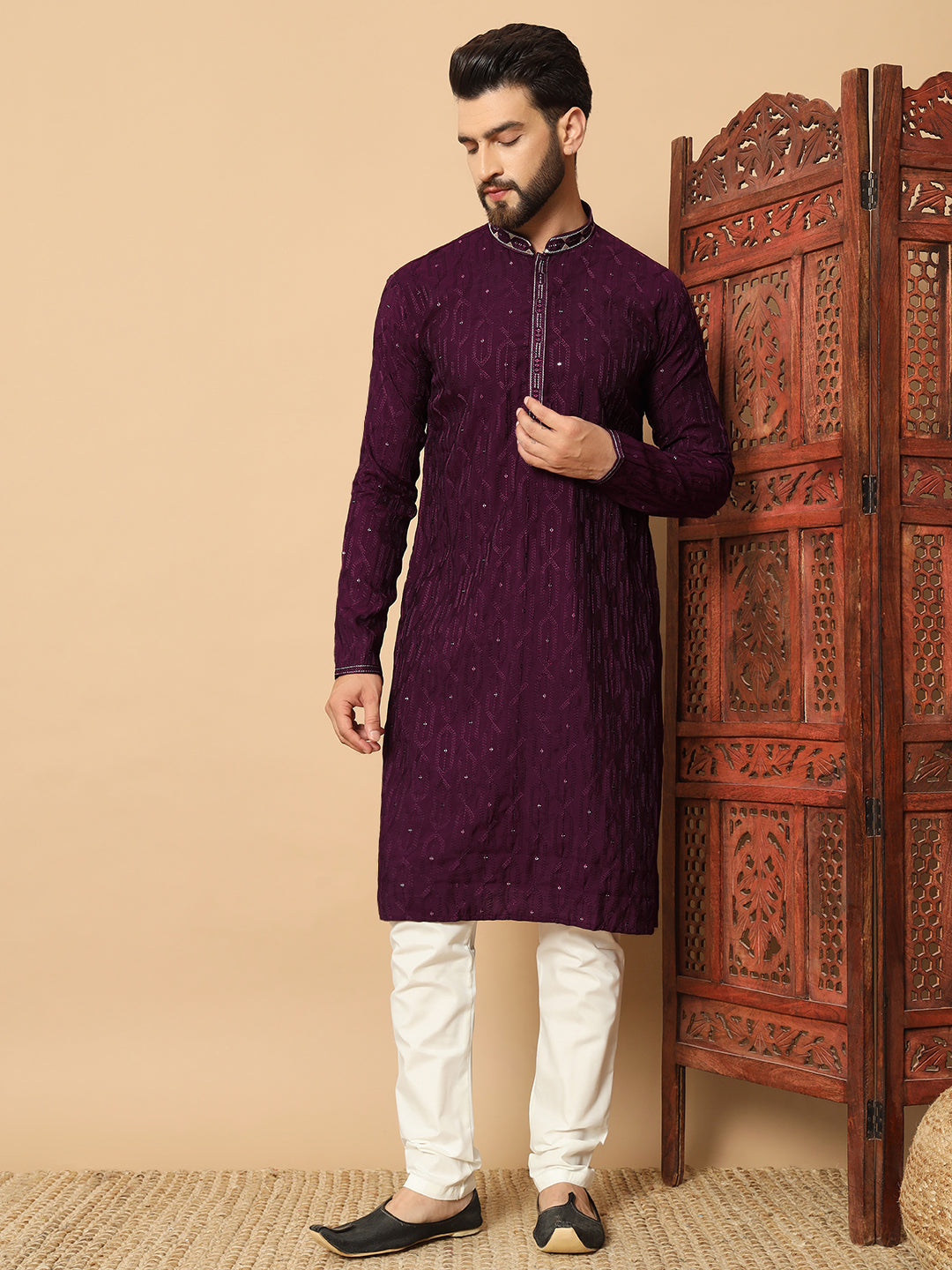 Noir Majesty – Black Embroidered Kurta for Men