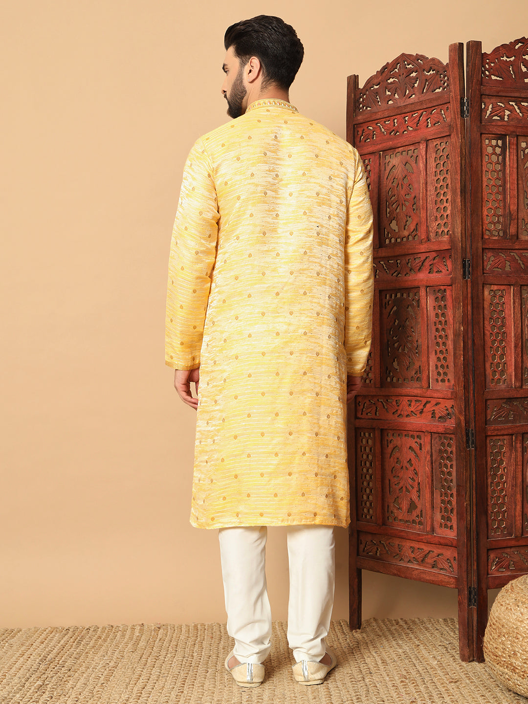 Golden Marigold Radiance – Sequin Embellished Kurta for Men