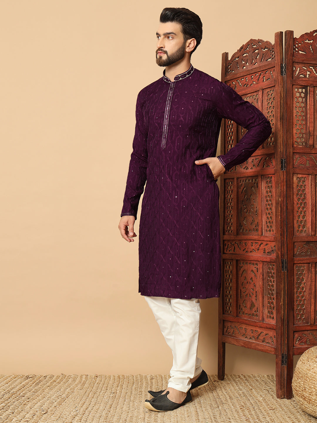 Noir Majesty – Black Embroidered Kurta for Men