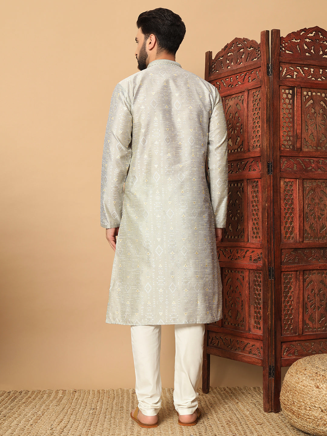 Mauve Dual Weft Jacquard Kurta with Contrast Lace Detailing