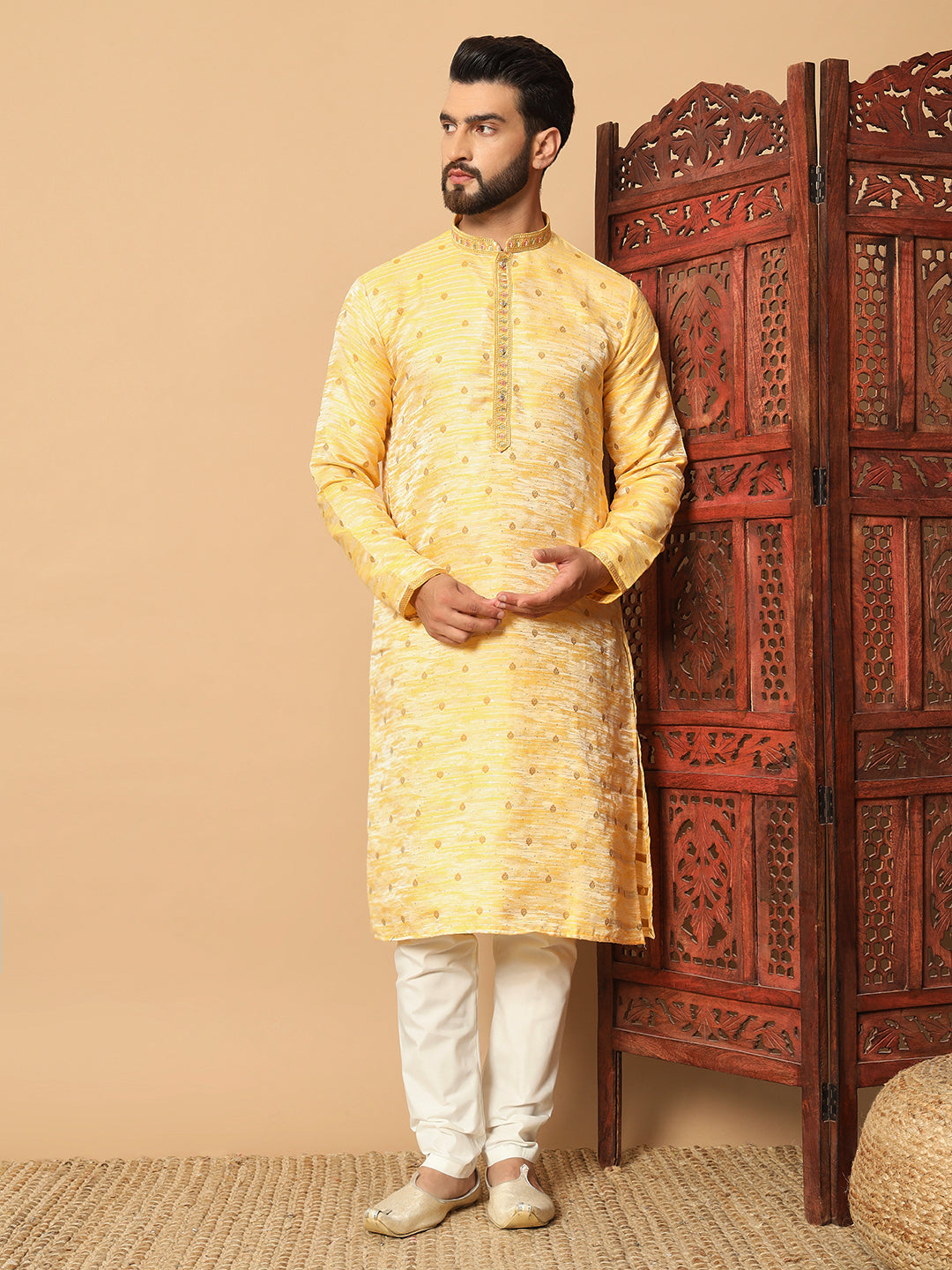 Golden Marigold Radiance – Sequin Embellished Kurta for Men
