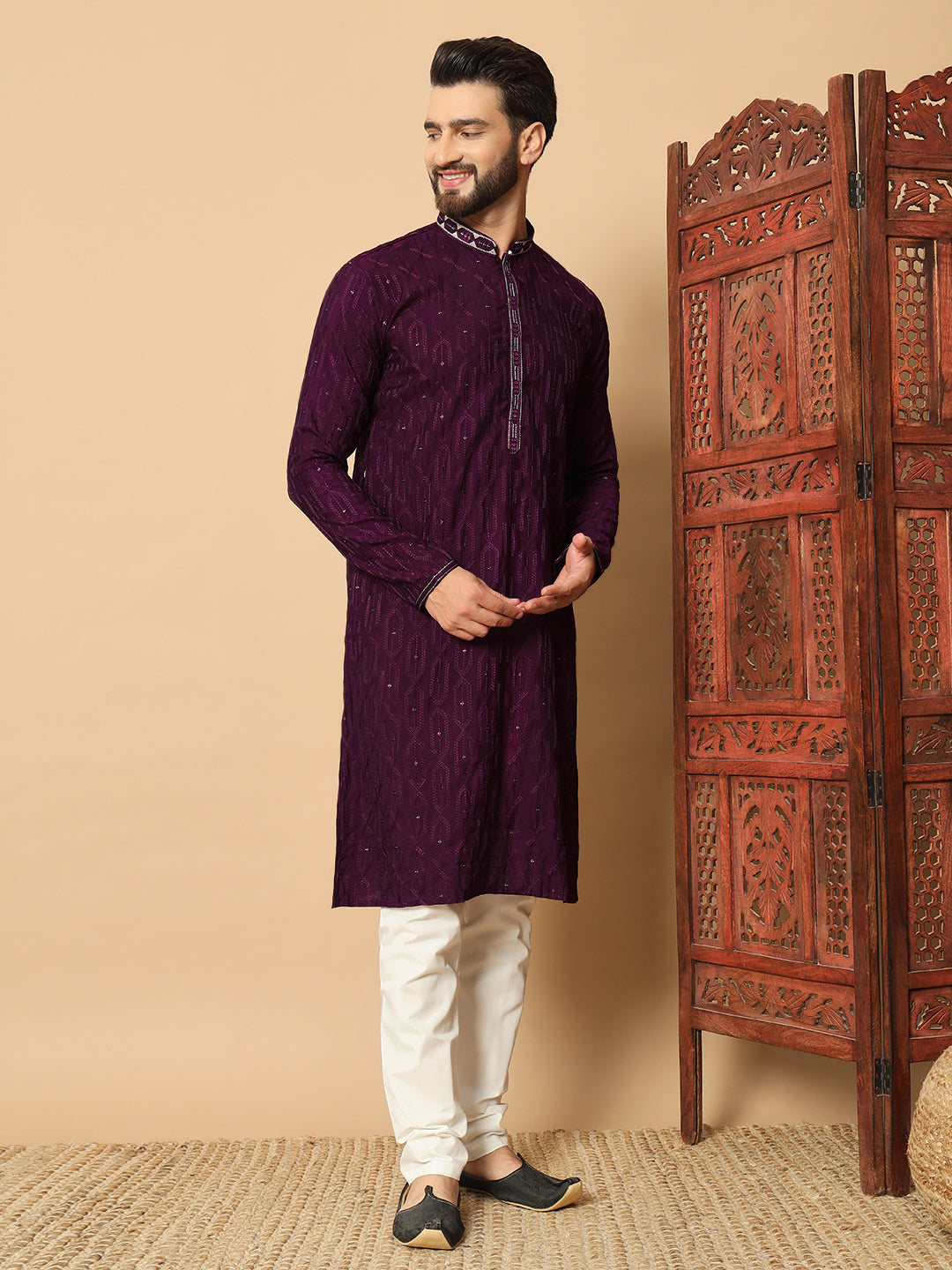 Noir Majesty – Black Embroidered Kurta for Men