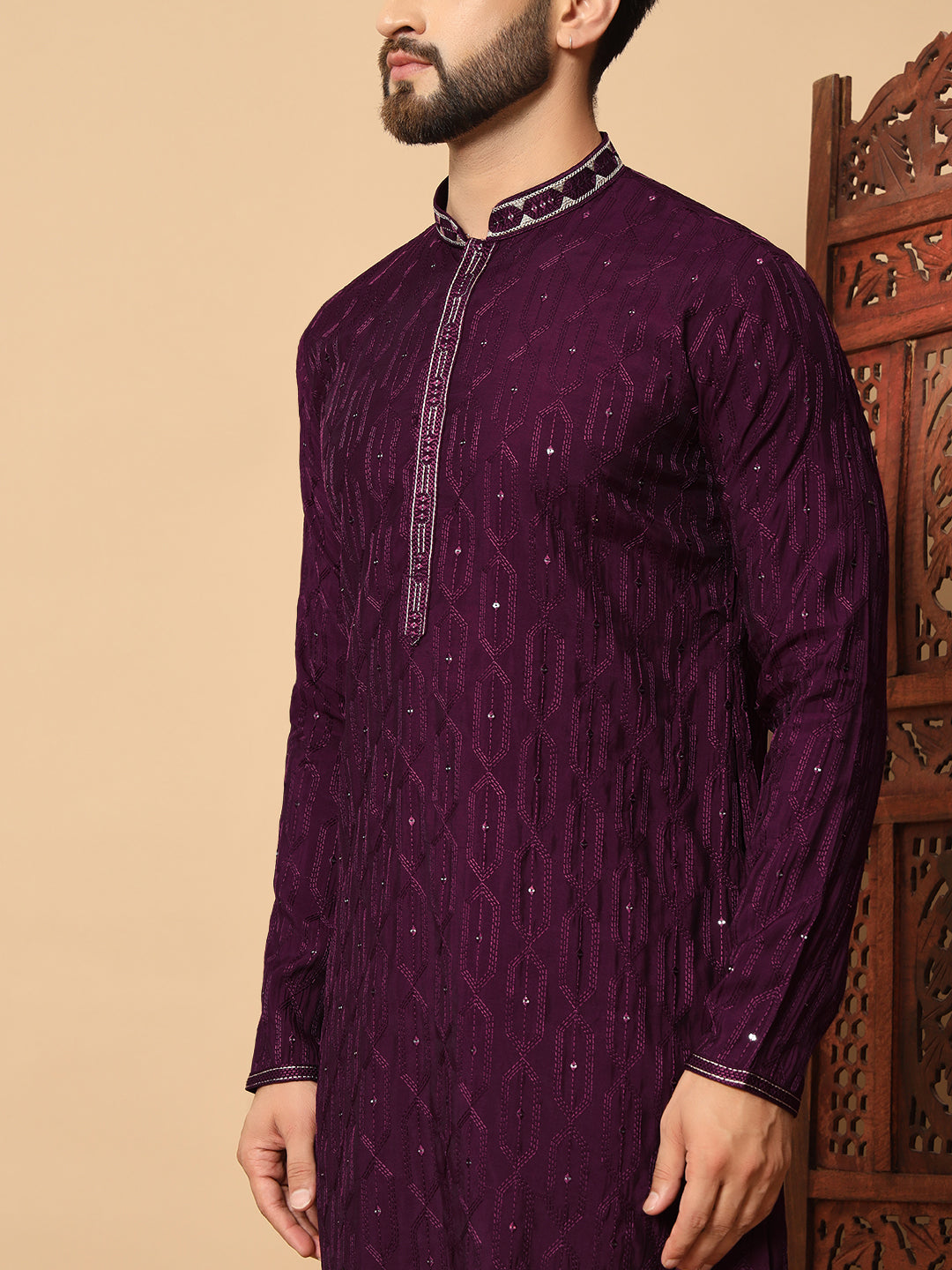 Noir Majesty – Black Embroidered Kurta for Men