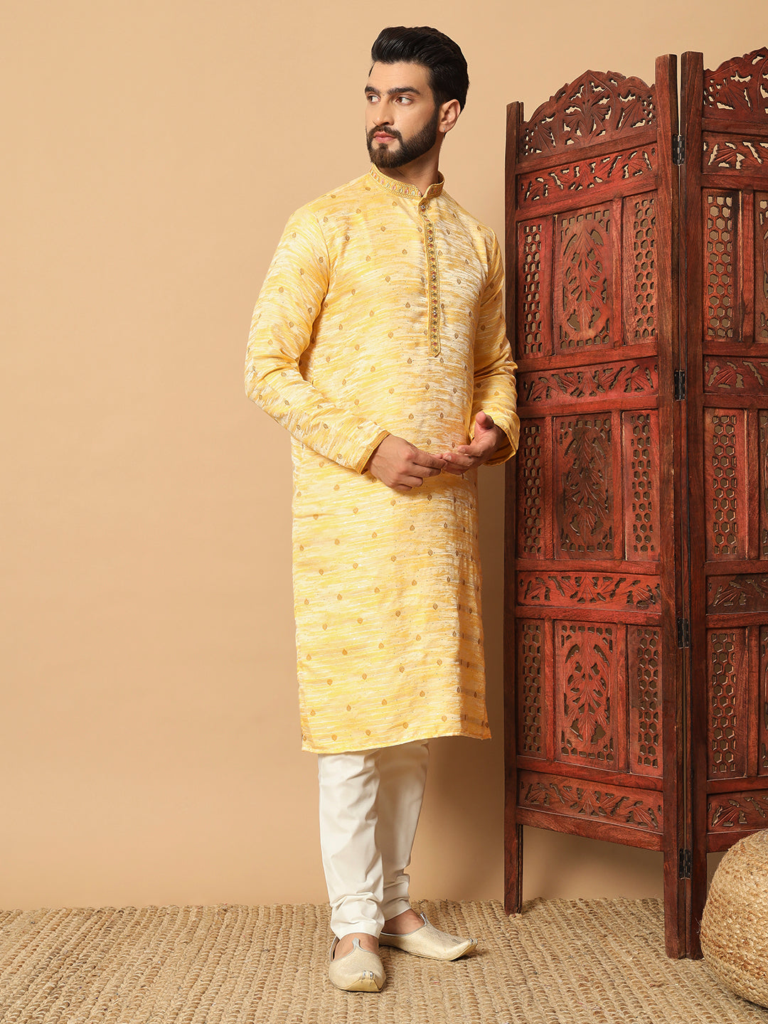 Golden Marigold Radiance – Sequin Embellished Kurta for Men