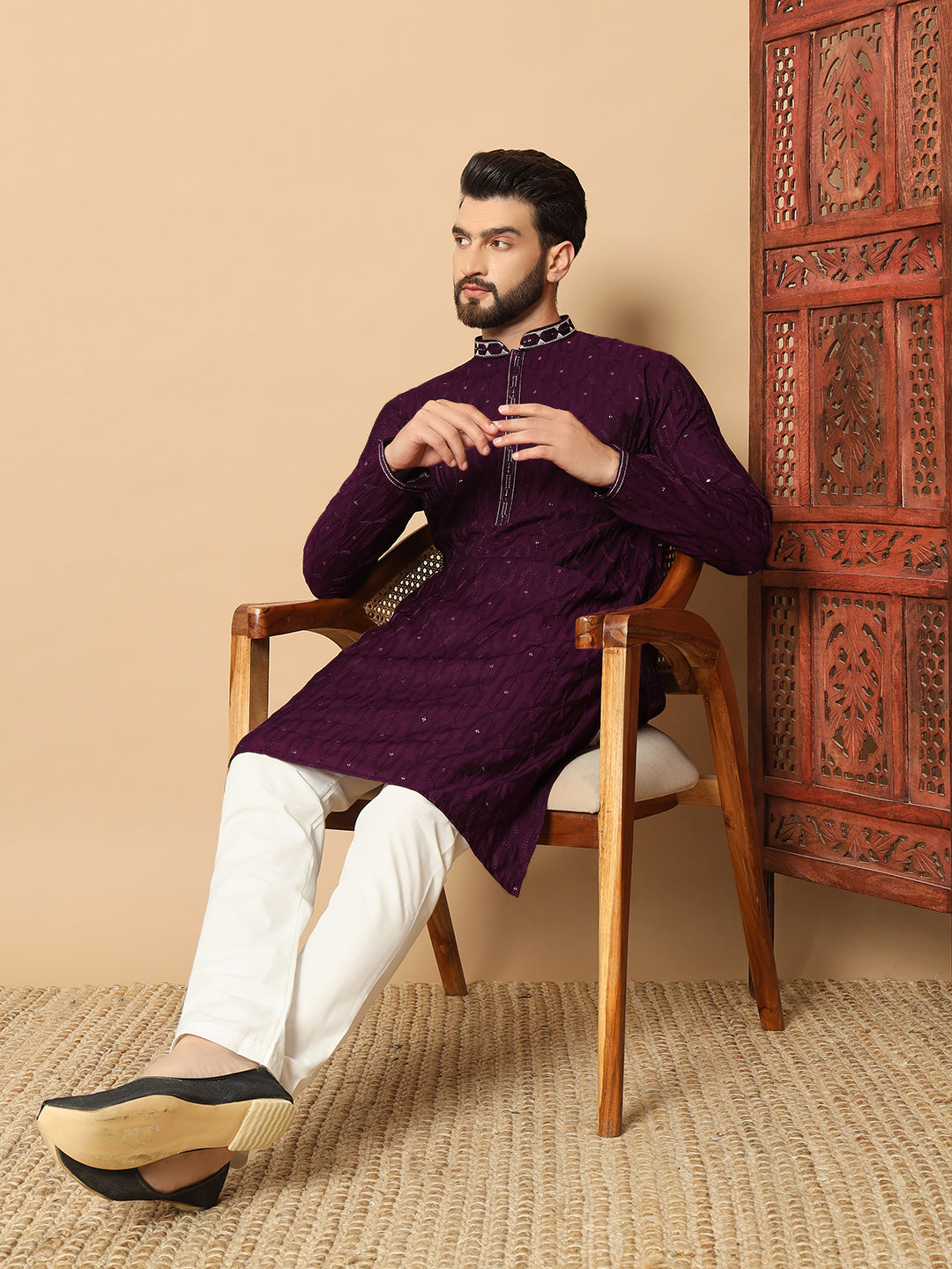 Noir Majesty – Black Embroidered Kurta for Men