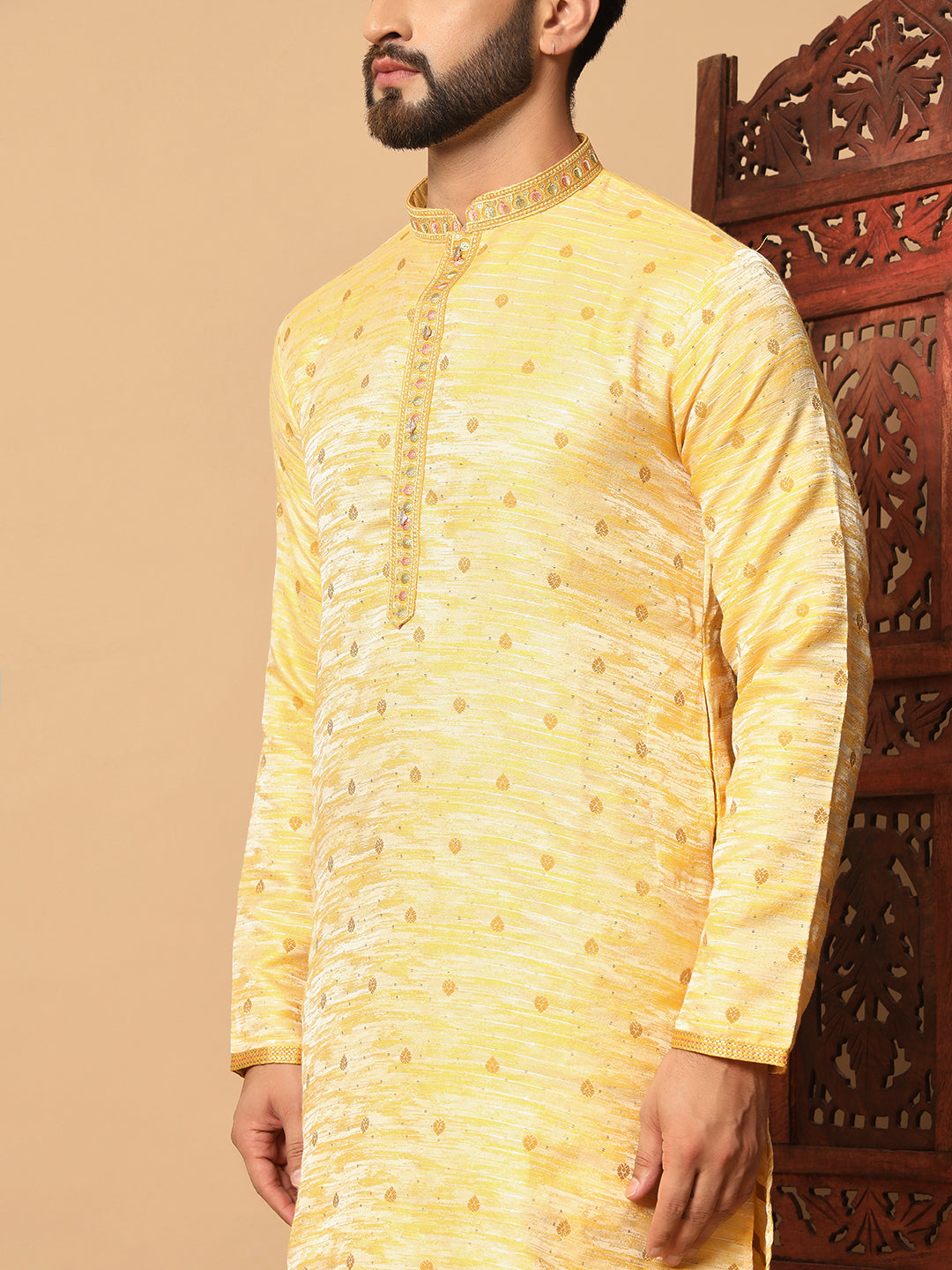 Golden Marigold Radiance – Sequin Embellished Kurta for Men