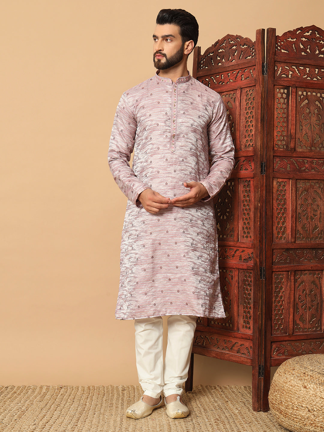 Rose Quartz Elegance – Sequin Embellished Kurta for Men