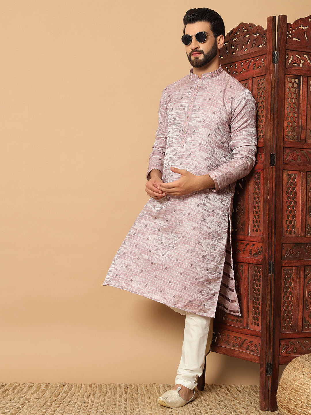 Rose Quartz Elegance – Sequin Embellished Kurta for Men