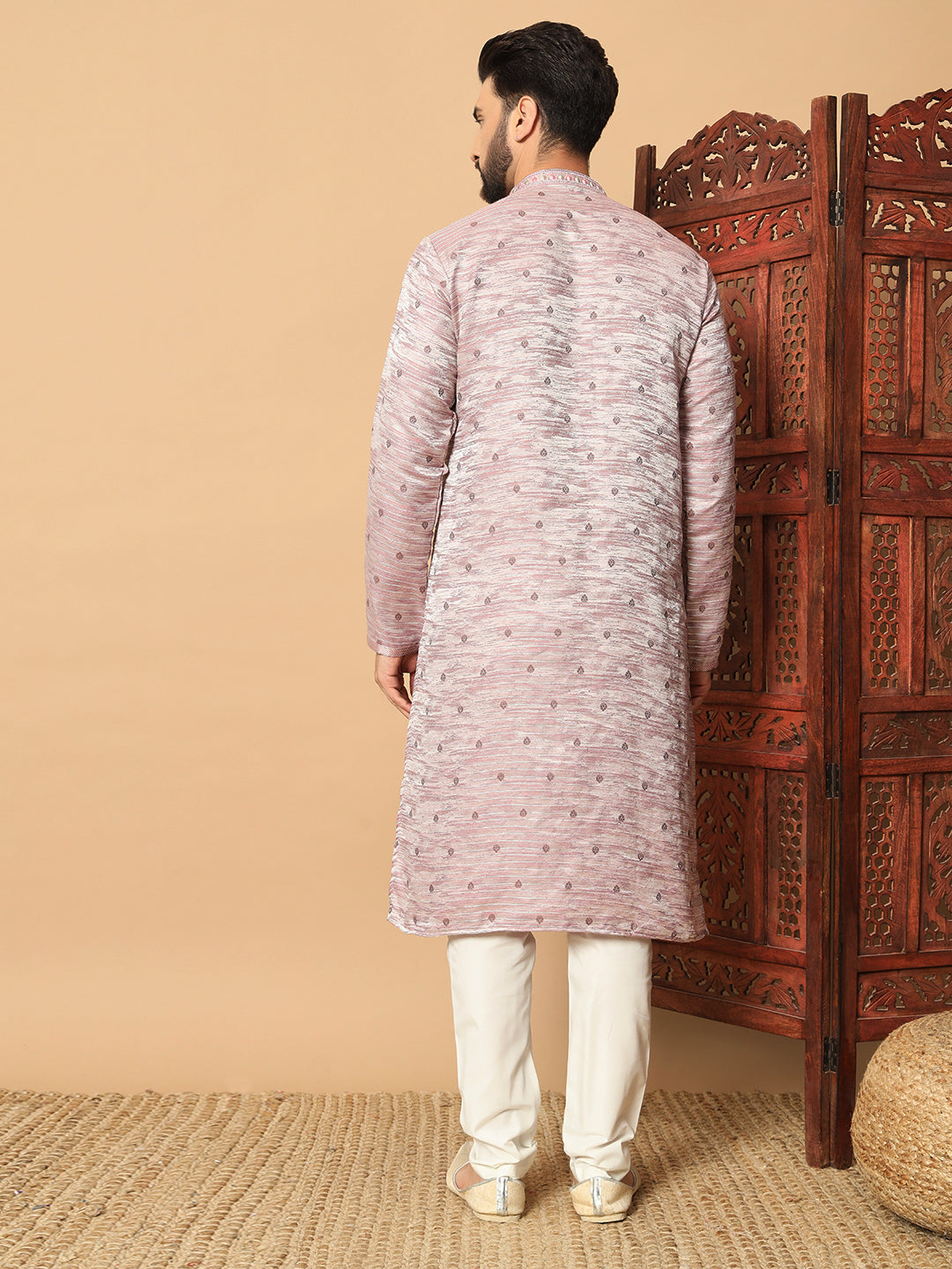 Rose Quartz Elegance – Sequin Embellished Kurta for Men