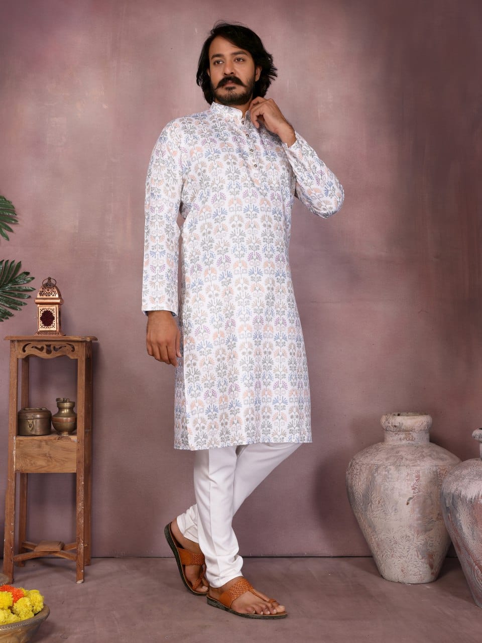 Pastel Floral Printed Kurta for Men