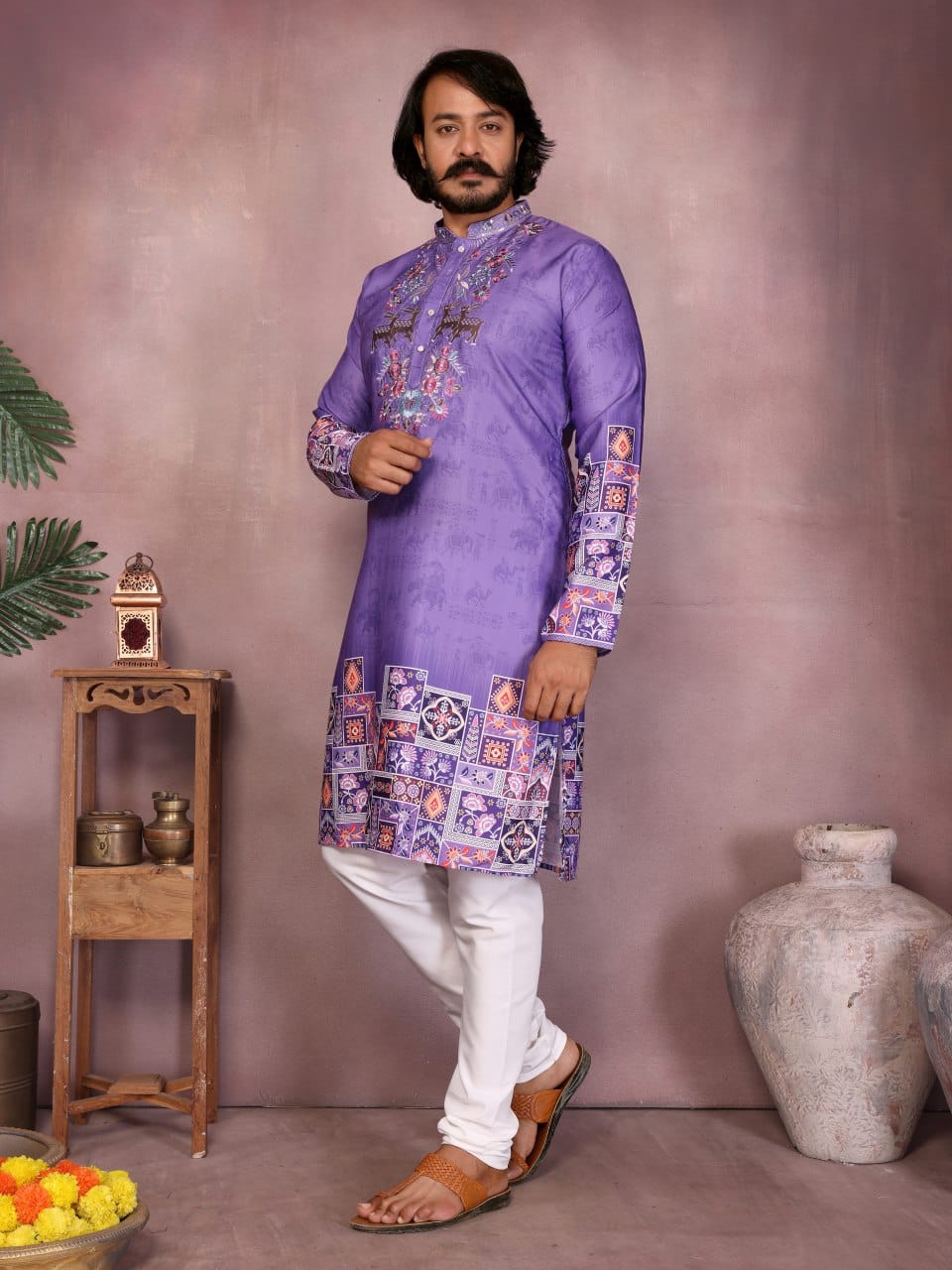 royal purple –   Embroidered & Printed Kurta for Men