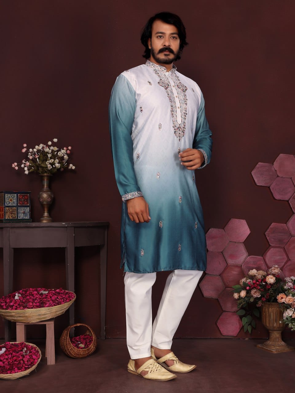 morpinch Embroidered Silk Kurta for Men