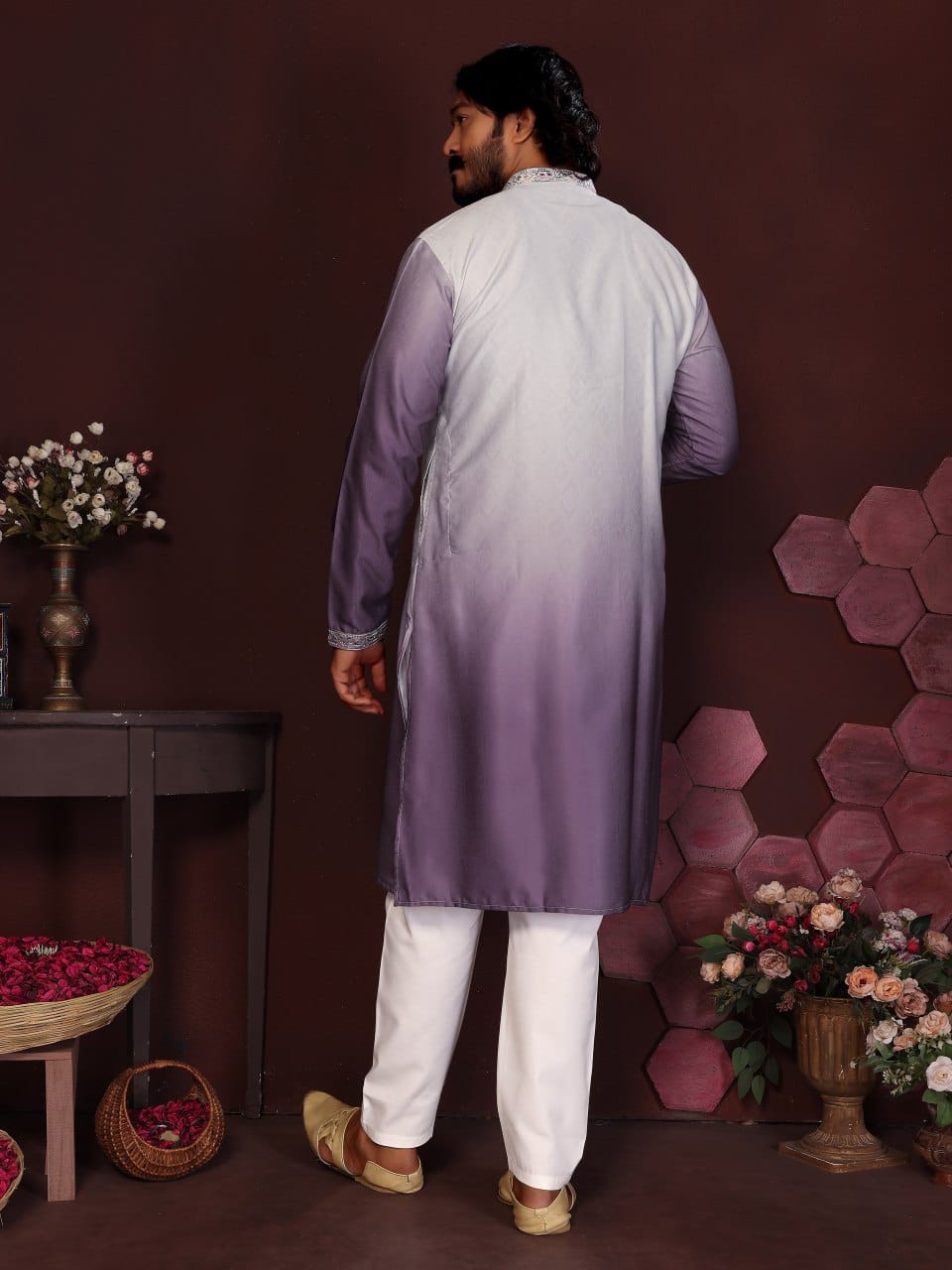 volkano violet Embroidered Silk Kurta for Men