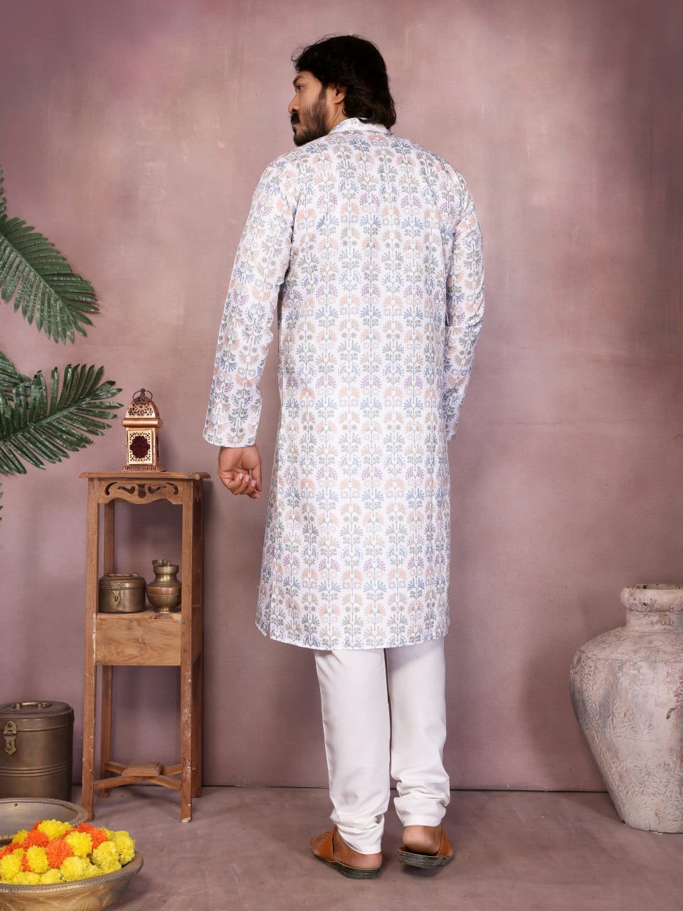 Pastel Floral Printed Kurta for Men