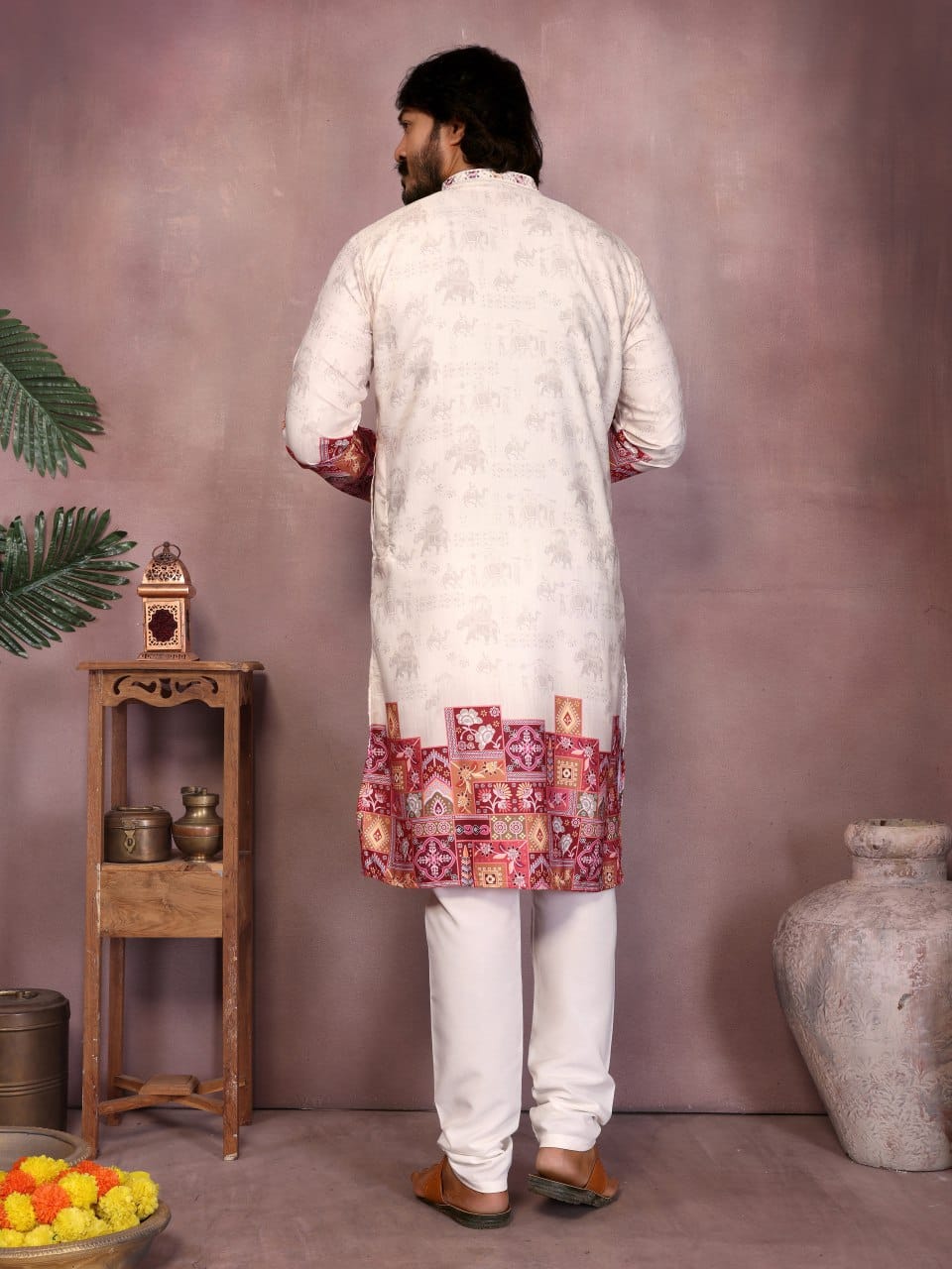 ivory ( gold tinted) –   Embroidered & Printed Kurta for Men