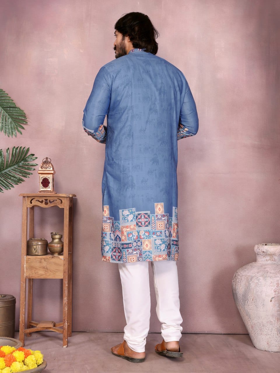 Cerulean Mosaic –   Embroidered & Printed Kurta for Men
