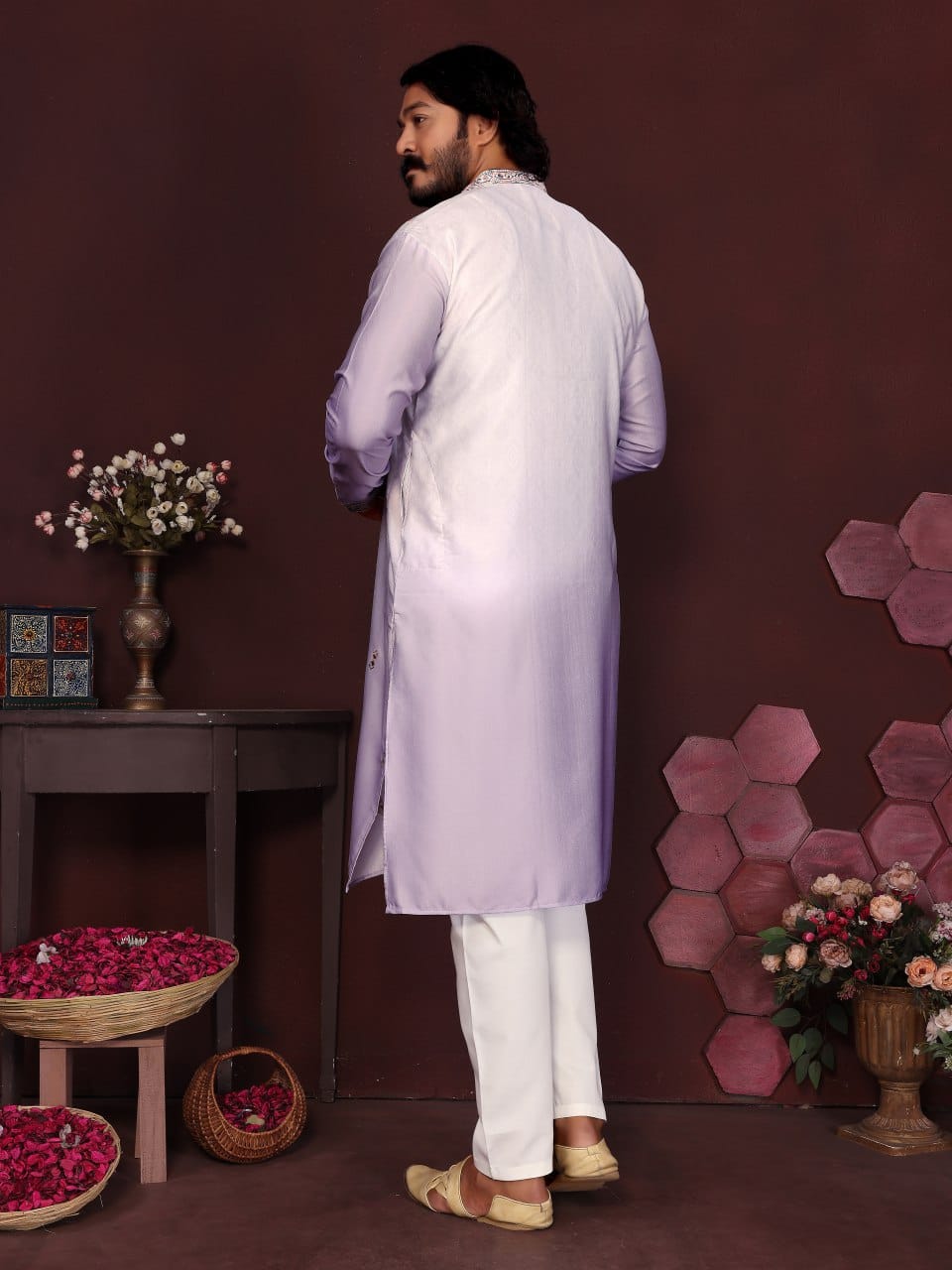 light lavender  Embroidered Silk Kurta for Men