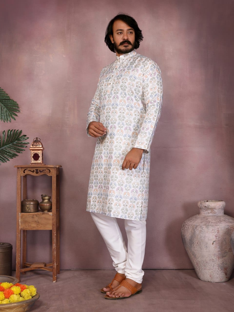 Pastel Floral Printed Kurta for Men