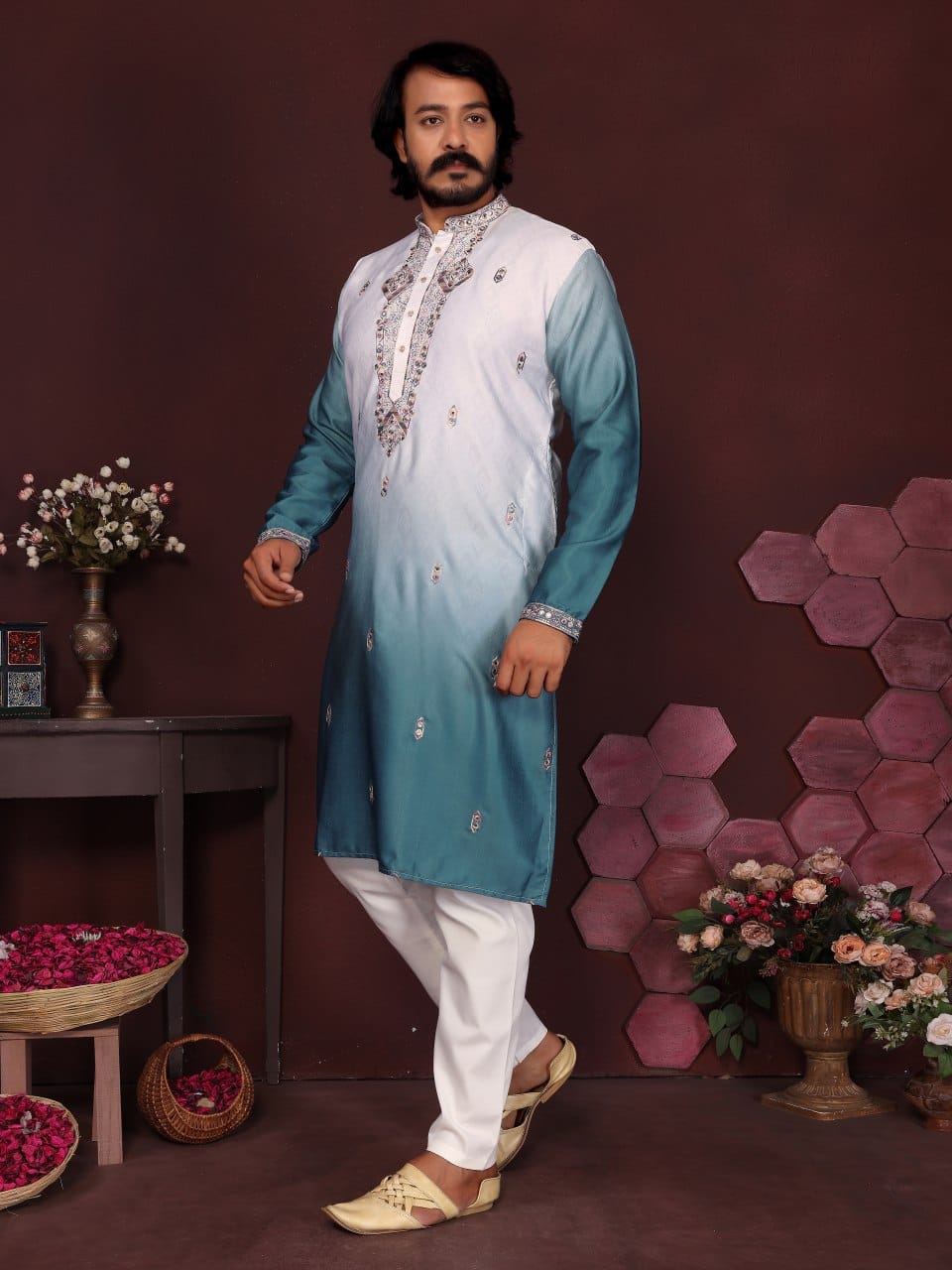 morpinch Embroidered Silk Kurta for Men