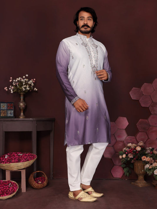 volkano violet Embroidered Silk Kurta for Men