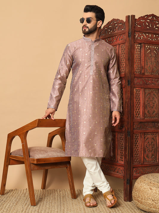 Onion Weft Jacquard Kurta with Contrast Lace Detailing