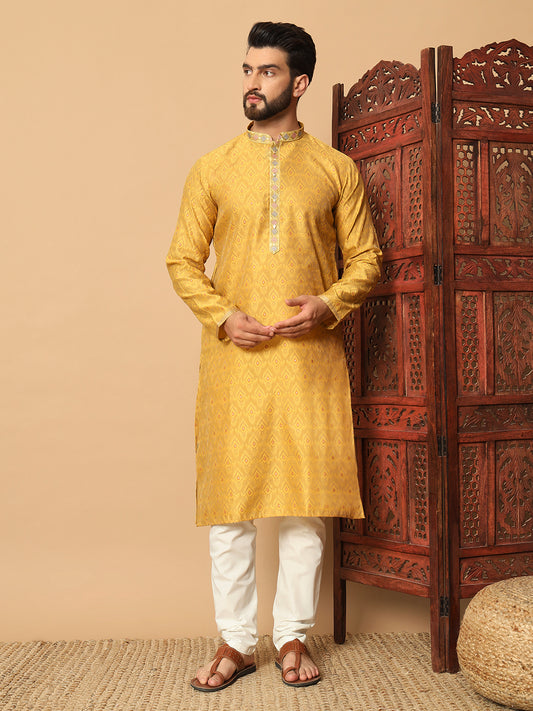 tinted gold Kurta with Contrast Lace Detailing