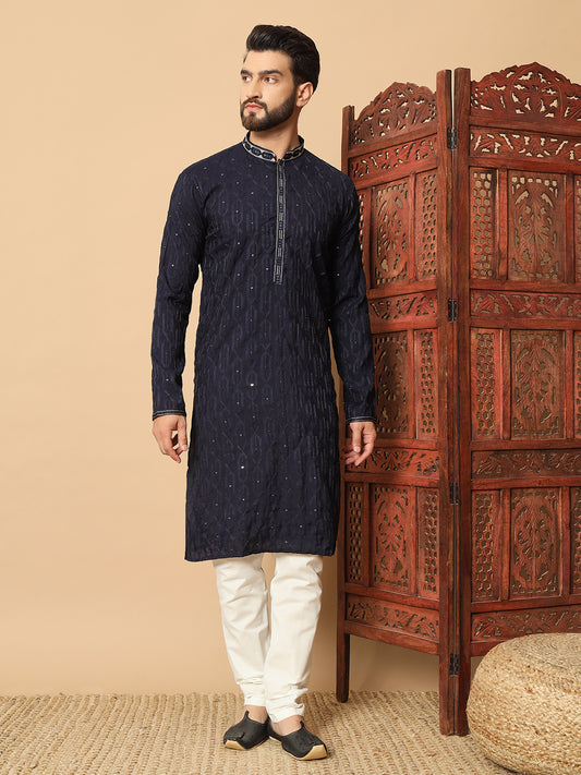 Noir Majesty –tinted N blue Embroidered Kurta for Men
