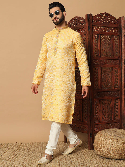Golden Marigold Radiance – Sequin Embellished Kurta for Men