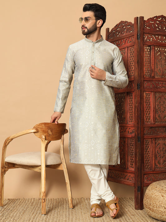 Mauve Dual Weft Jacquard Kurta with Contrast Lace Detailing