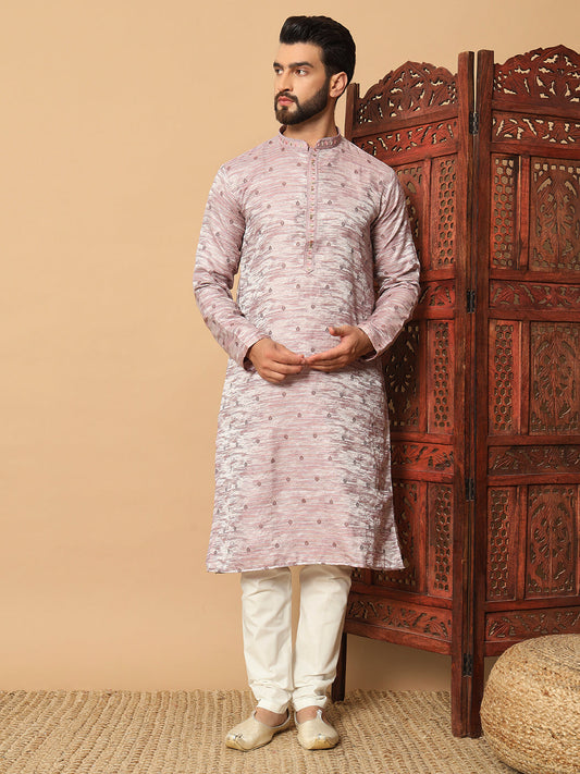 Rose Quartz Elegance – Sequin Embellished Kurta for Men