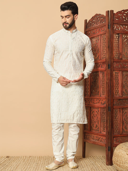 Noir Majesty – off white Embroidered Kurta for Men