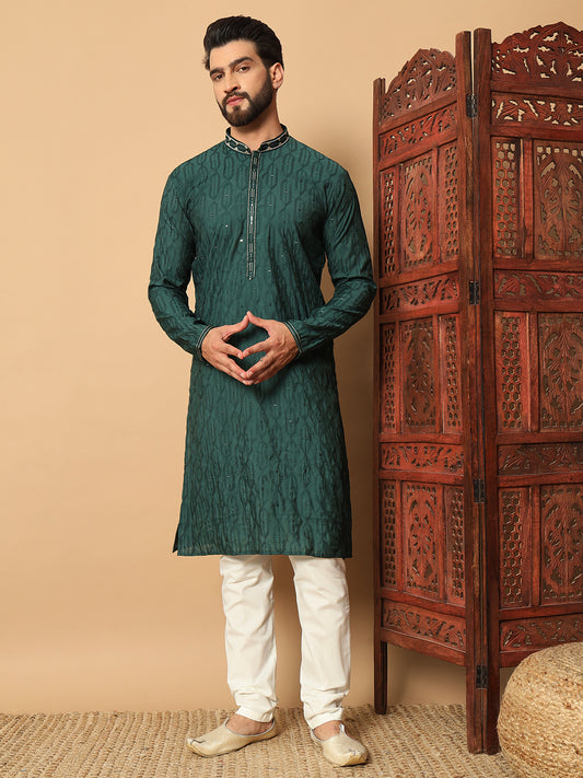 Noir Majesty – mehndi  Embroidered Kurta for Men