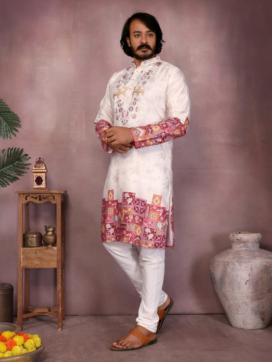 ivory ( gold tinted) –   Embroidered & Printed Kurta for Men